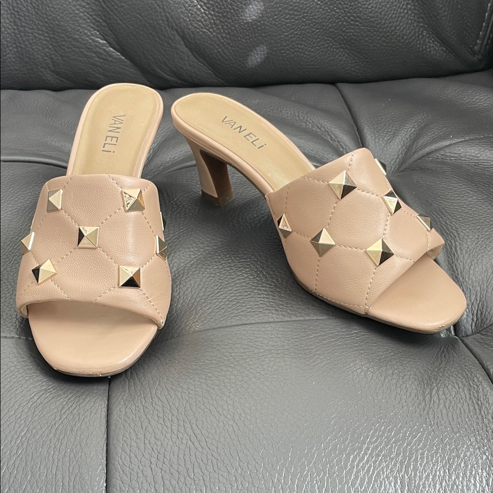 Vaneli Nude Studded Heeled Mules
